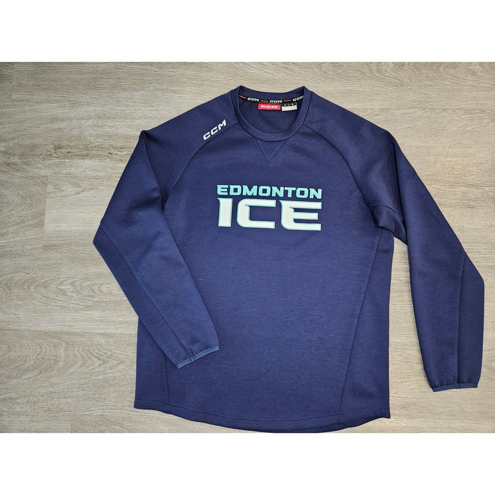 CCM Edmonton Ice Hockey Training Top Navy Blue Long Sleeve Pullover Mens Large